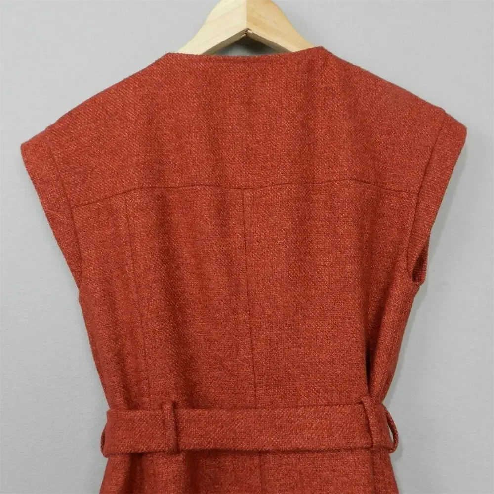Anthropologie Tabitha Blustery Days Vest Size 6 Rust Orange Tweed Belted Jacket - Picture 13 of 15